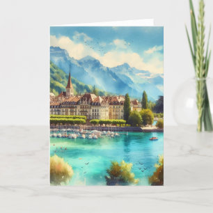 Agradecimento Cartão de Saudação de Aquarela do Lago Genebra