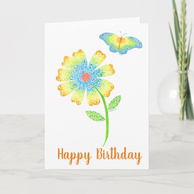 Agradecimento Cartão de saudação de borboleta e margarida (Frente)