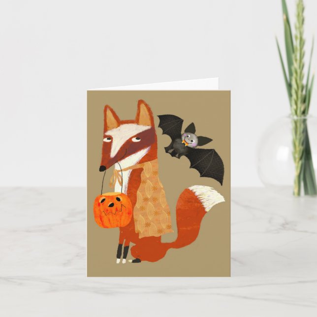 Agradecimento Cartão de Saudação de VAZIO Fox Cute de Halloween (Frente)