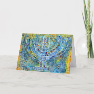 Agradecimento Cartão de Saudação Menorah Azul (Dentro de Vazio)