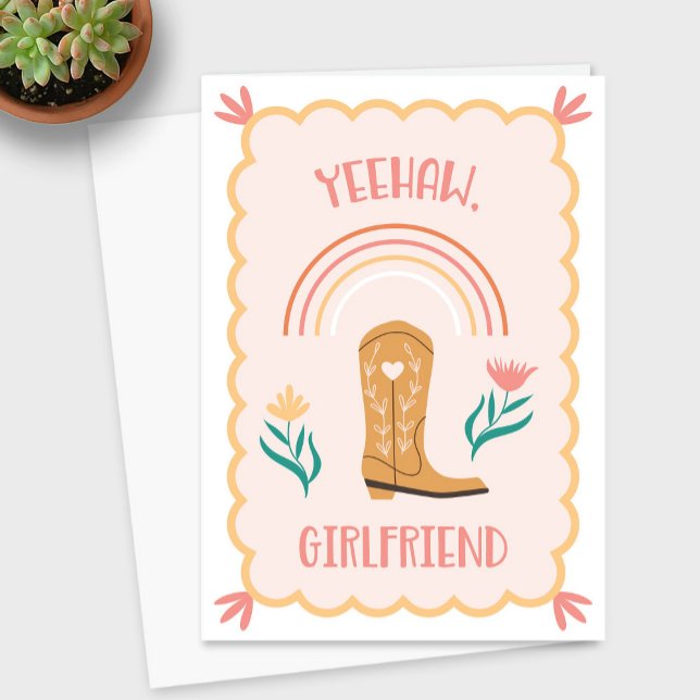 Agradecimento Cartão de Saudação Ocidental "Yeehaw, Namorada" (Yeehaw Girlfriend Western Greeting Card)