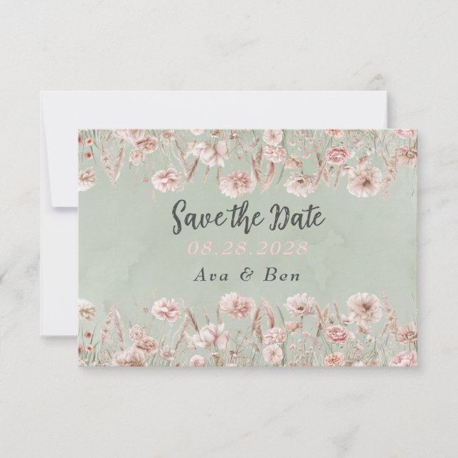 Agradecimento Cartão de Save The Date de Casamento em Verde Sage (Frente)