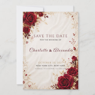 Agradecimento Cartão de Save the Date Floral em Dourado e Vermel