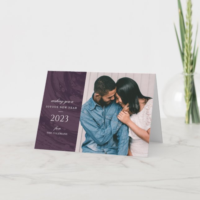 Agradecimento Cartão de Voto de Ano Novo Marmoreado - Roxo (Frente)