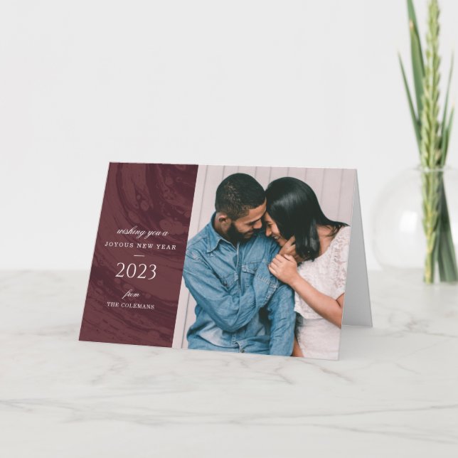 Agradecimento Cartão de Voto de Ano Novo Marmoreado - Vermelho (Frente)