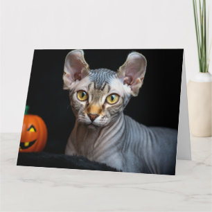 Agradecimento Cartão Feliz Halloween com Foto de Gato Elfo Sphyn