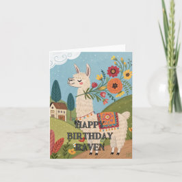 Agradecimento Cartão floral de alpaca de aniversário feliz