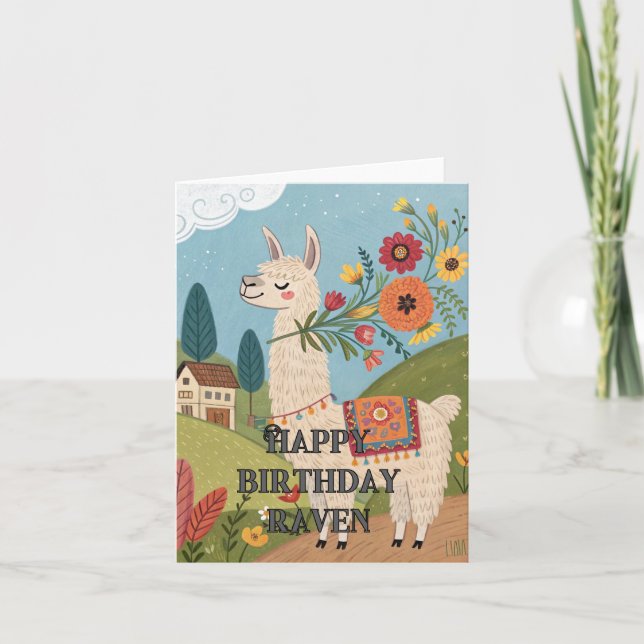 Agradecimento Cartão floral de alpaca de aniversário feliz (Frente)