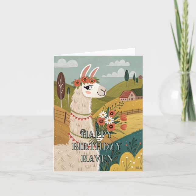 Agradecimento Cartão floral de aniversário feliz alpaca (Frente)