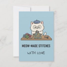 Agradecimento Cartão Gráfico de Gato Fazendo Tricô com Amor Feit