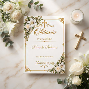 Agradecimento Cartão Memorial de Obituário em Ouro Elegante