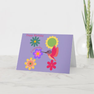 Agradecimento Cartão personalizado de beija-flor e flores