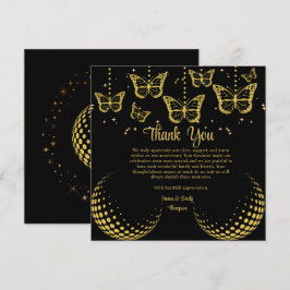 Agradecimento Cartão preto e Dourado legante para aniversário de
