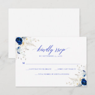 Agradecimento Cartão RSVP de Casamento de Caligrafia Azul do Hor