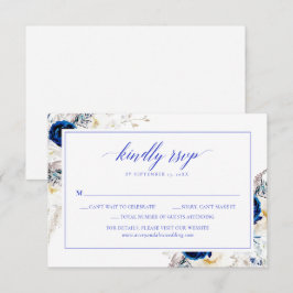 Agradecimento Cartão RSVP de Casamento de Caligrafia Azul Horizo