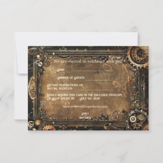 Agradecimento Cartão RSVP de Casamento de Casamento de Steampunk (Frente)