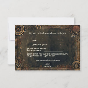 Agradecimento Cartão RSVP de Casamento de Casamento de Steampunk