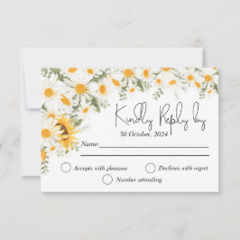Agradecimento Cartão RSVP de Casamento de Daisy Sunflower Elegan