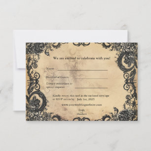 Agradecimento Cartão RSVP de Casamento de Elegância Gótica Vitor