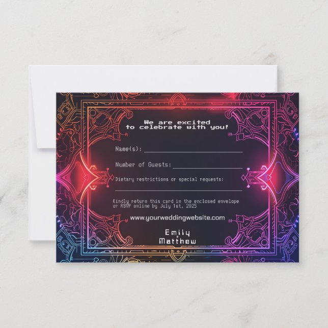 Agradecimento Cartão RSVP de Casamento de Fusão Cyber-Medieval (Frente)