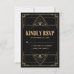 Agradecimento Cartão RSVP de Casamento Dourado Preto Elegante da
