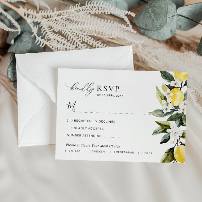 Agradecimento Cartão RSVP de Casamento Floral de Lemon Moderno (Criador carregado)