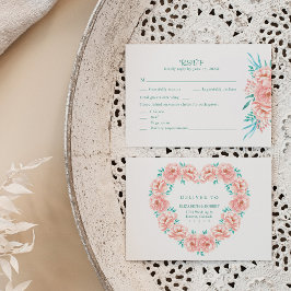 Agradecimento Cartão RSVP de Casamento Floral Peach e Turquoise
