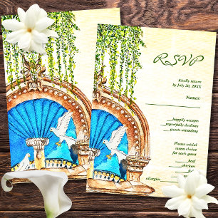 Agradecimento Cartão RSVP de Casamento Mexicano Pintado com Aqua