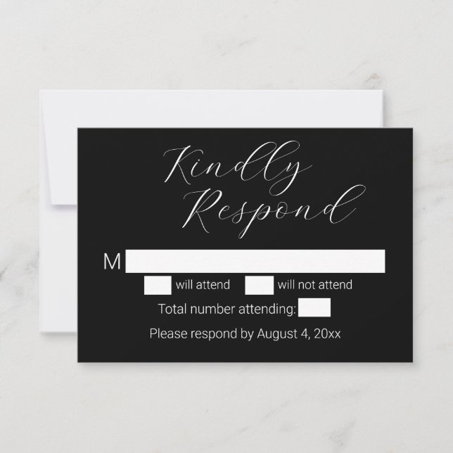 Agradecimento Cartão RSVP de Casamento Negro Minimalista (Frente)