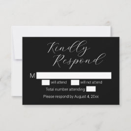 Agradecimento Cartão RSVP de Casamento Negro Minimalista