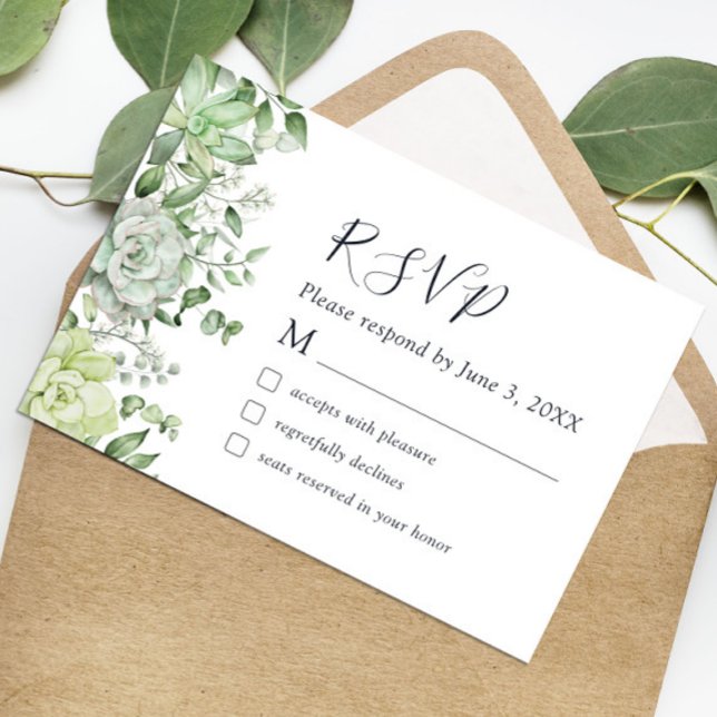 Agradecimento Cartão RSVP de Casamento Verde Elegante (Criador carregado)