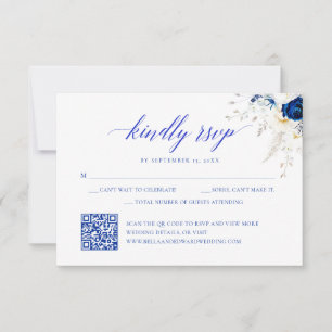 Agradecimento Cartão RSVP de Código QR de Casamento Floral Real 