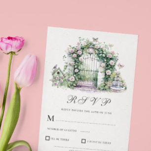 Agradecimento Cartão RSVP de Fonte de Arca Floral de Casamento d