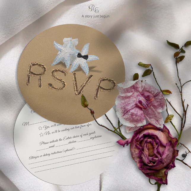 Agradecimento Cartão RSVP de Starfish (Modern starfish RSVP card styled with flowers for a coastal wedding touch.)