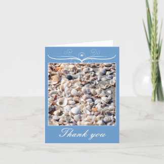 Agradecimento Casamento na praia, obrigado com cartão de conchas