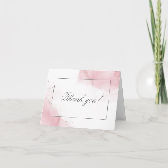 Agradecimento Casamento Rosa Bege Prata Abstrato (Frente)