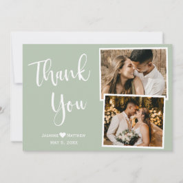 Agradecimento Casamento Verde Moderno Obrigado Cartão de Colagem