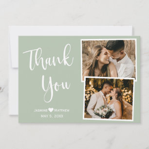 Agradecimento Casamento Verde Moderno Obrigado Cartão de Colagem