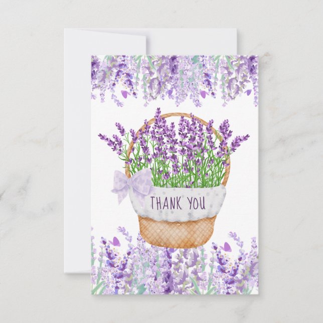 Agradecimento Cesta de Flores de Lavanda Verde Roxo Cartão de Ag (Frente)