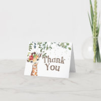 Chá de fraldas Giraffe Dobrado Obrigado Cartão Not