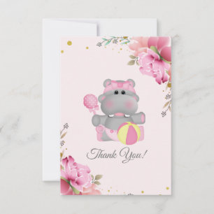 Agradecimento Chá de fraldas Hippo Bonito Obrigado Cartão Simp