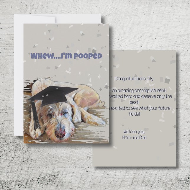 Agradecimento Confetti Parabéns Formando Cachorro Com Cartão De  (Whew, I'm pooped! Congrats on all of your hard work and dedication. Happy Graduation!)