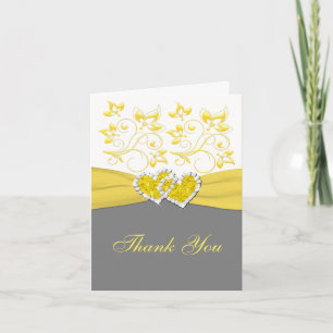 Agradecimento Coração Unido Amarelo, Cinza, Branco Cartão de Agr