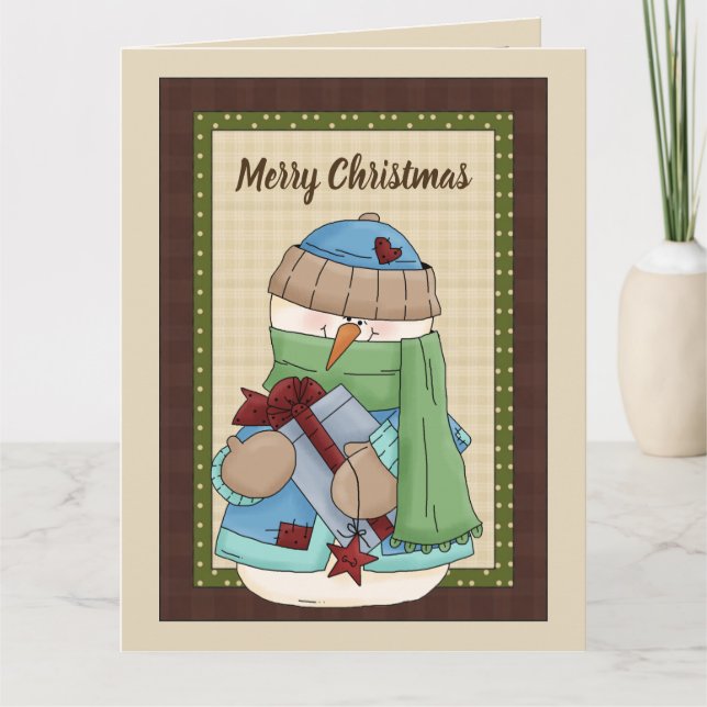 Agradecimento Country Snowman adiciona mensagem Cartão de Natal (Frente)