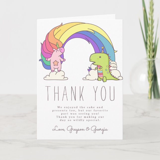 Agradecimento de Aniversário de Unicórnios & Dinos (Frente)