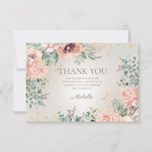 Agradecimento de Aniversário Rosa Floral com Brilh