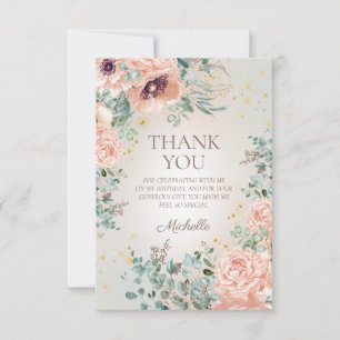 Agradecimento de Aniversário Rosa Floral com Brilh