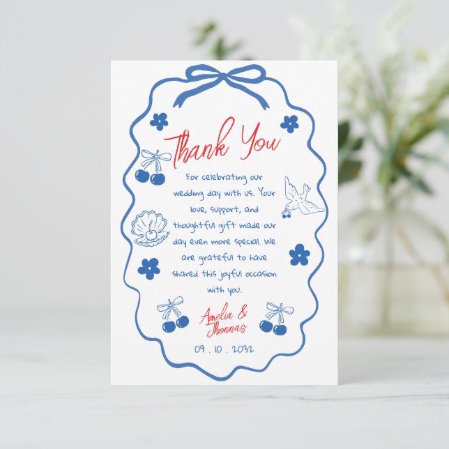 Agradecimento de casamento azul Vermelho caprichos (Em pé/Frente)