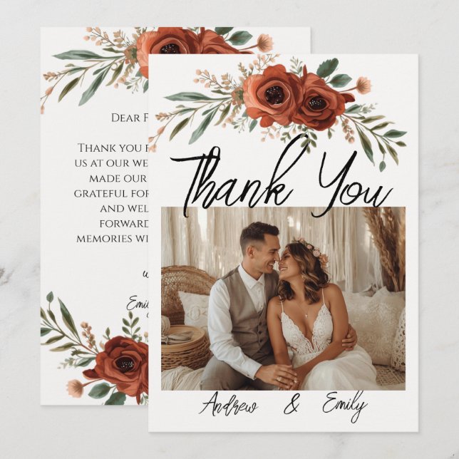 Agradecimento de Casamento Boho Floral Terracota M (Frente/Verso)