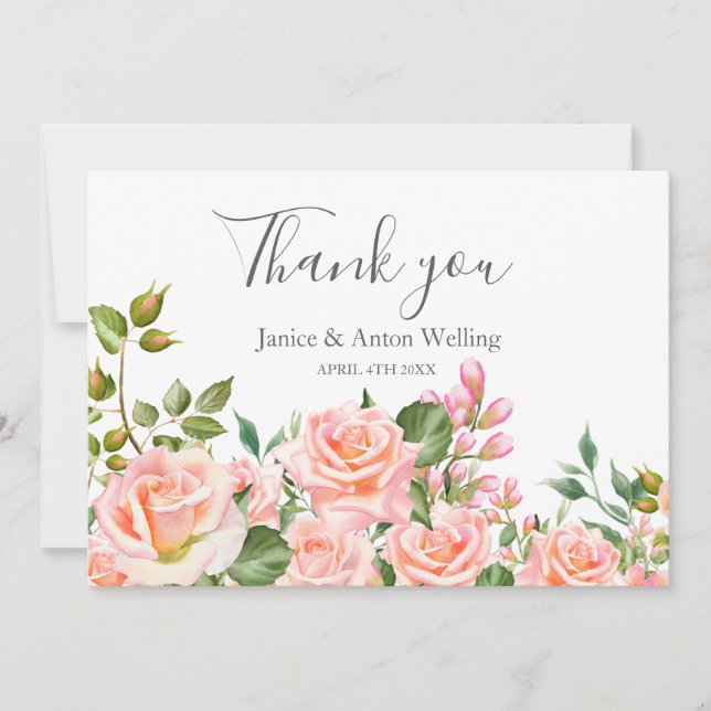 Agradecimento de Casamento Botânico Rosa Bege (Frente)